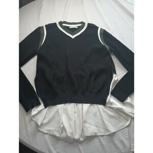 Current Air Mesh Fish Net Black Top Blouse Women long sleeve Size Large